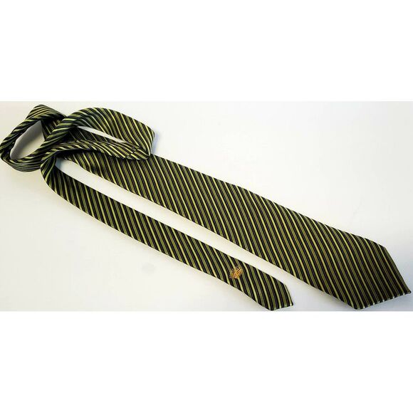 Countess Mara Tie Gold/ Green / Navy Diagonal Stripe 100% Silk w/ Crown Logo - Picture 8 of 15